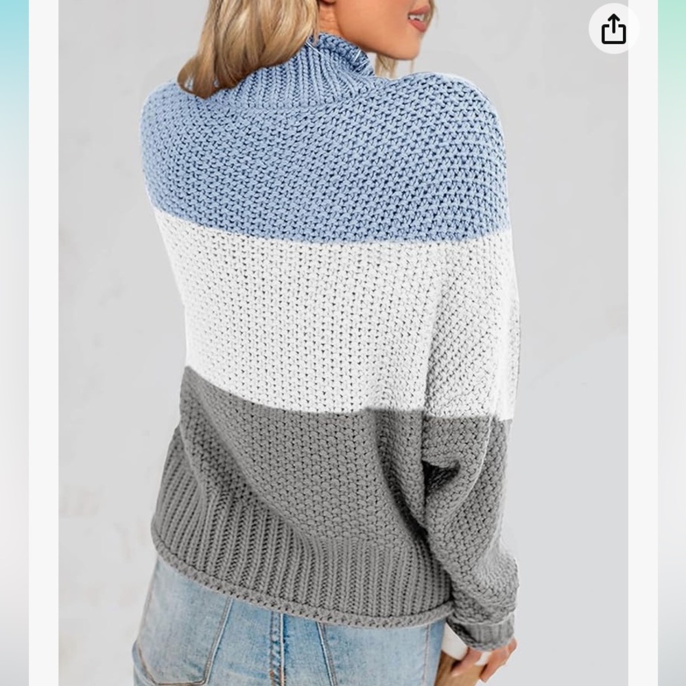 SAODIMALLSU SLOUCHY STYLE TURTLENECK STRIPED SWEATER - Picture 5 of 12